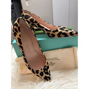 New Kate Spade Milan Too Calf Hair Leopard Print Block Heel Pumps Sz 8